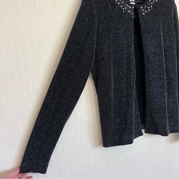 Xscape Sparkly Beaded Glitter Cardigan Topper size Medium Black Formal Party - Picture 3 of 6